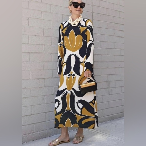 ZARA Multi-Colored Printed Midi Dress Size L - Picture 1 of 11